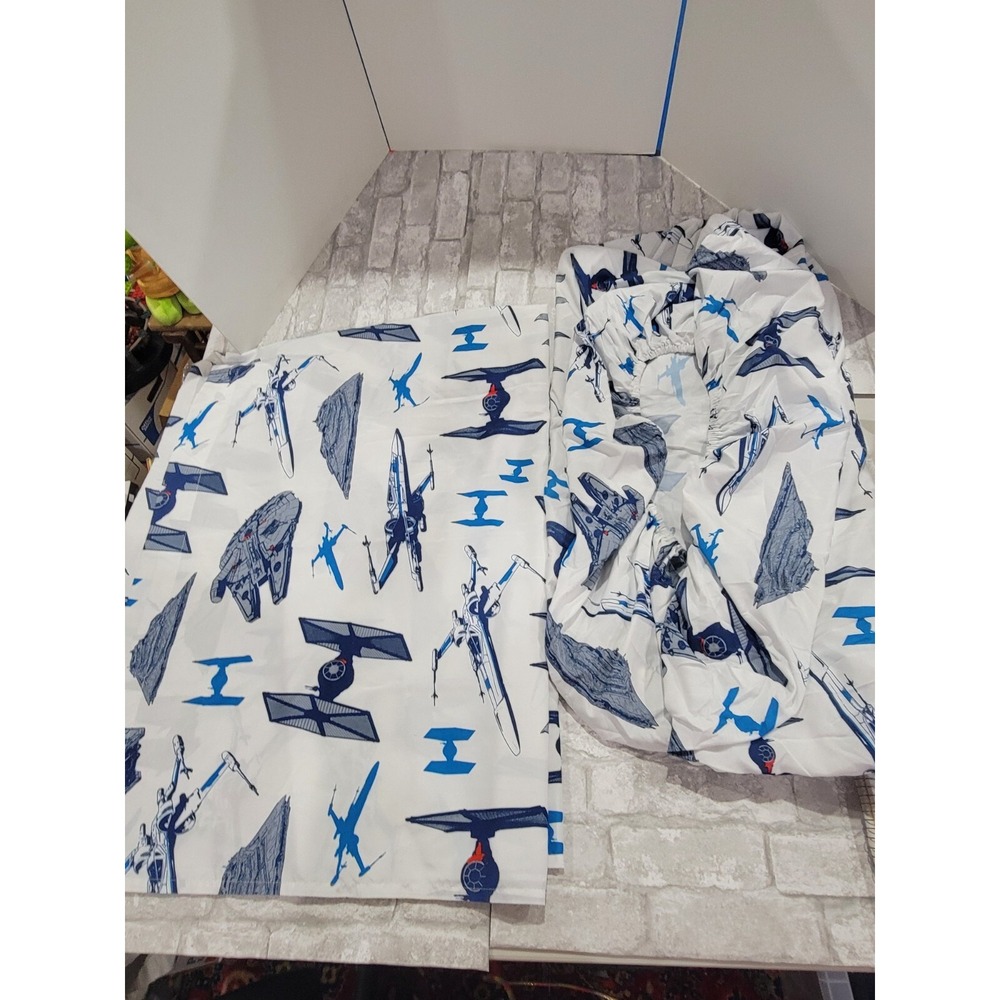 Star Wars Lucas Films Twin Size Sheets Flat Fitted Set Classic Logo Spaceships